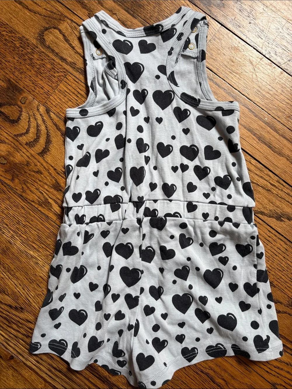Mini Rodini Black Heart Print Grey Romper